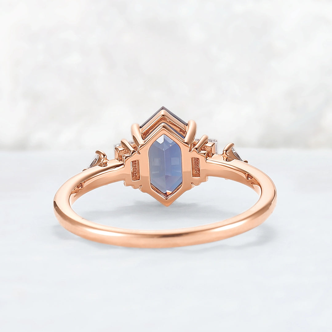 Cluster Hexagon Cut Alexandrite Five Stone Engagement Ring