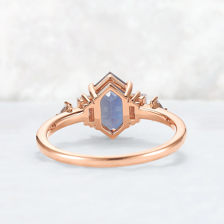 Cluster Hexagon Cut Alexandrite Five Stone Engagement Ring