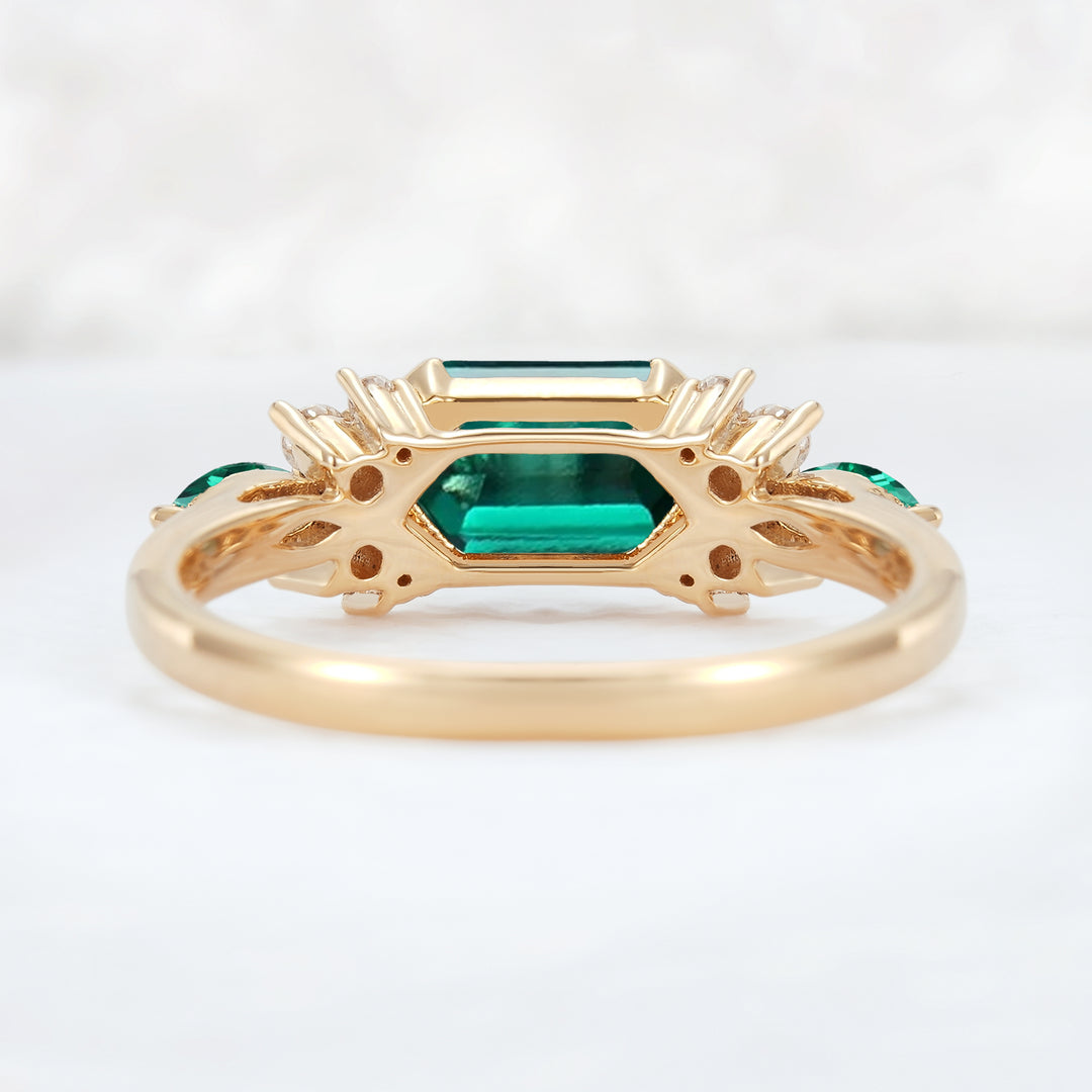 Cluster Hexagon Cut Emerald Bezel 14K Yellow Gold  Engagement Ring - Iver Jewelry