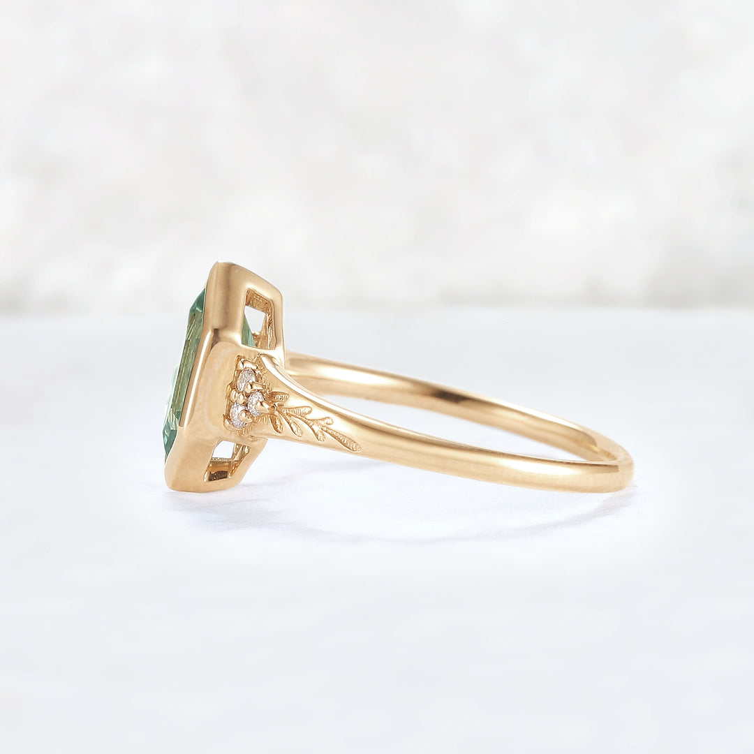 Cluster Hexagon Cut Green Sapphire Seven Gemstone Ring