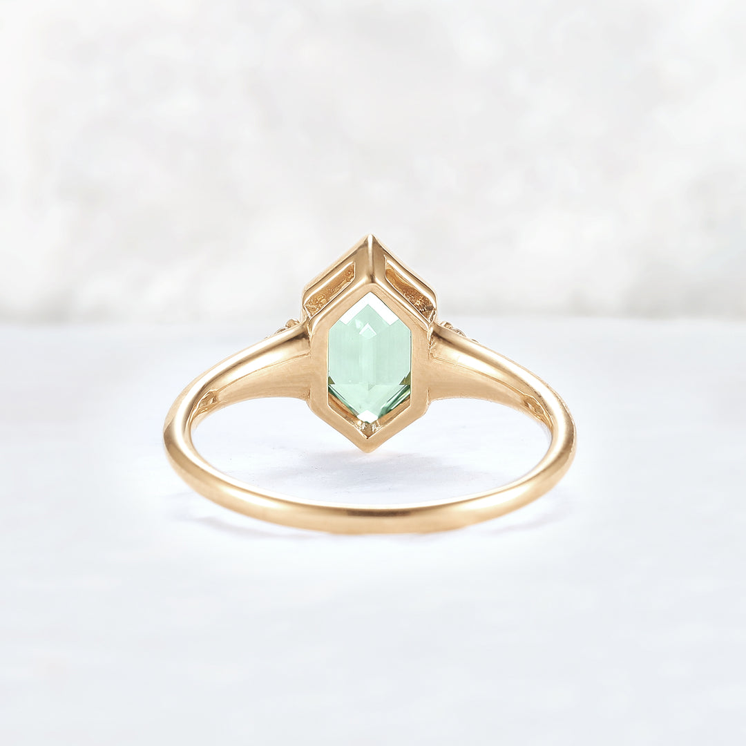 Cluster Hexagon Cut Green Sapphire Seven Gemstone Ring