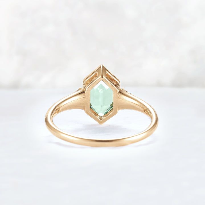 Cluster Hexagon Cut Green Sapphire Seven Gemstone Ring