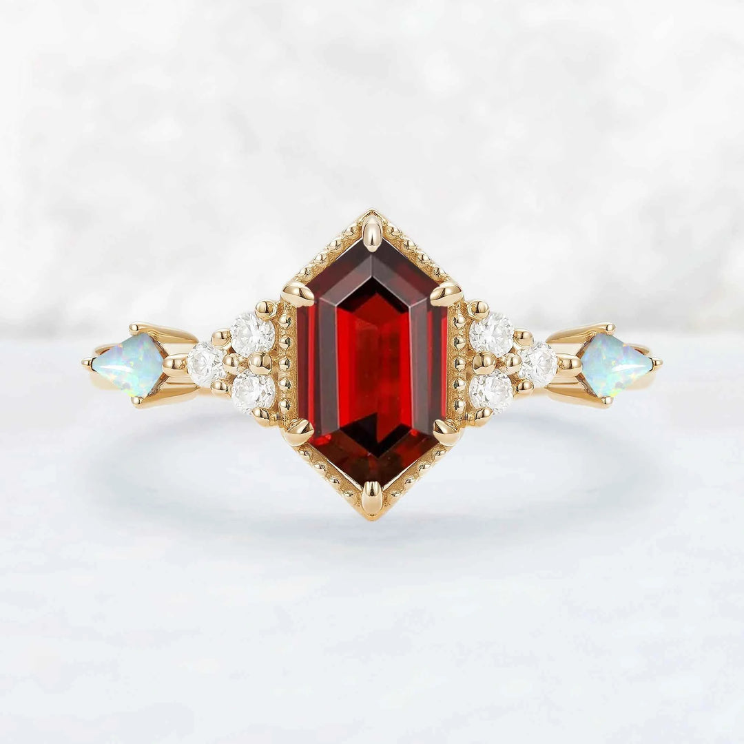 Cluster Hexagon Cut Lab Ruby Engagement Ring