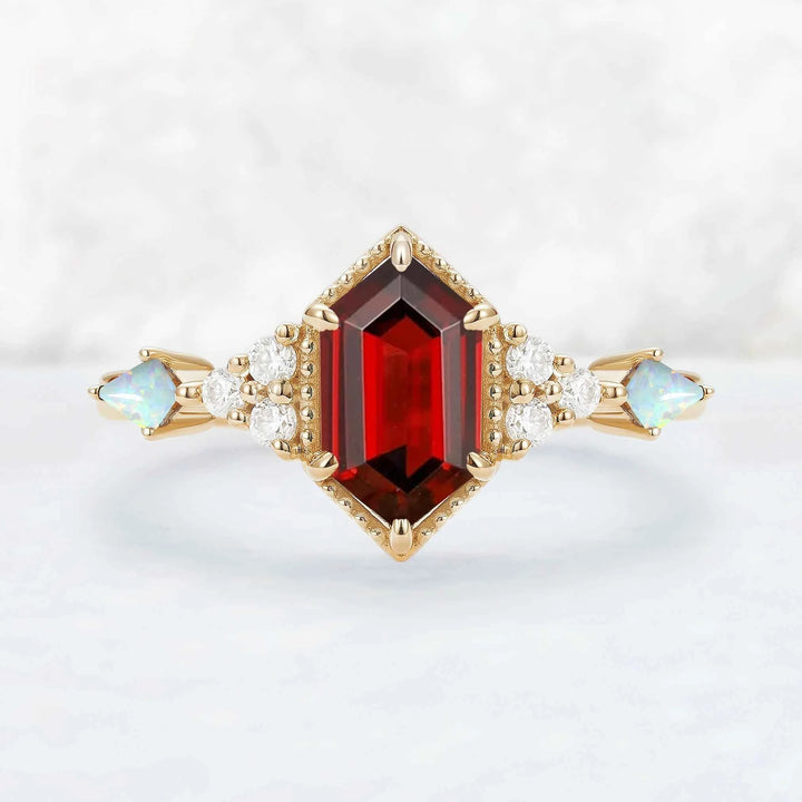 Cluster Hexagon Cut Lab Ruby Engagement Ring