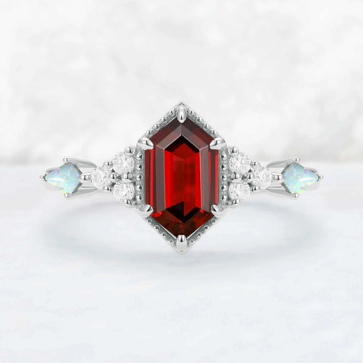Cluster Hexagon Cut Lab Ruby Engagement Ring