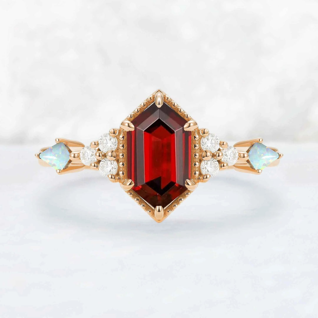 Cluster Hexagon Cut Lab Ruby Engagement Ring