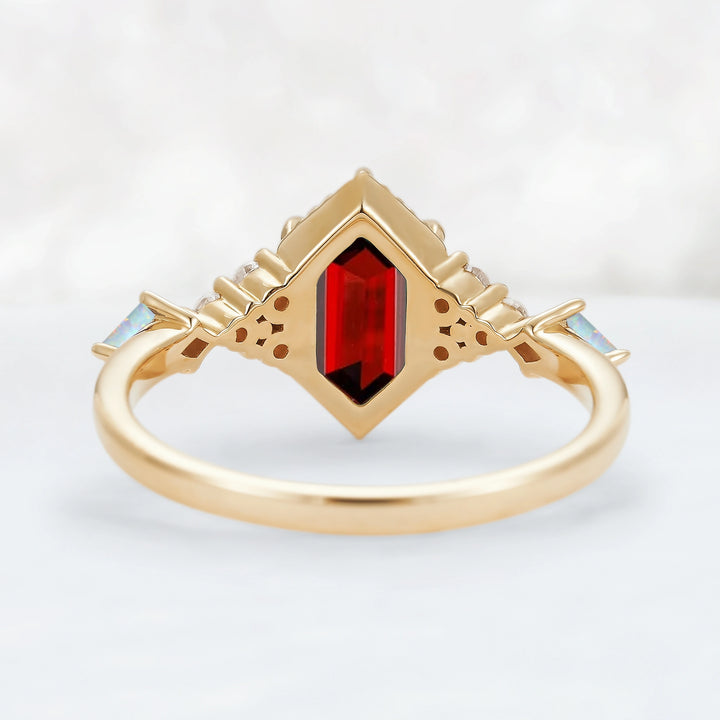 Cluster Hexagon Cut Lab Ruby Engagement Ring