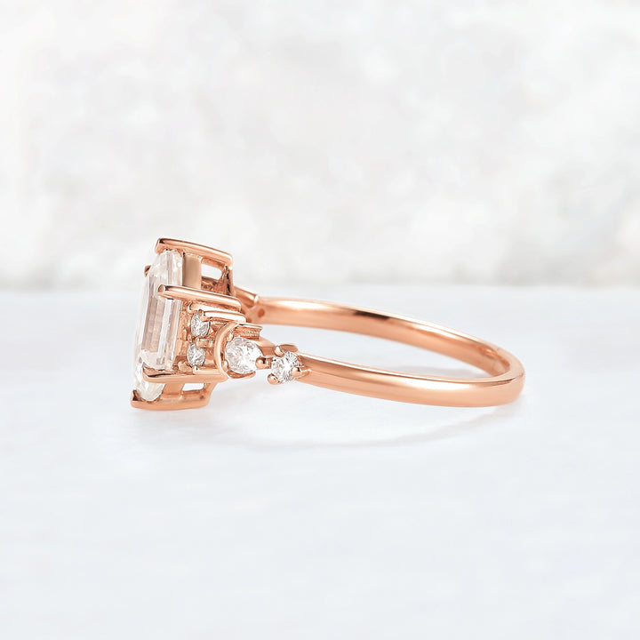 Cluster Hexagon Cut Moissanite Moon Gemstone Ring