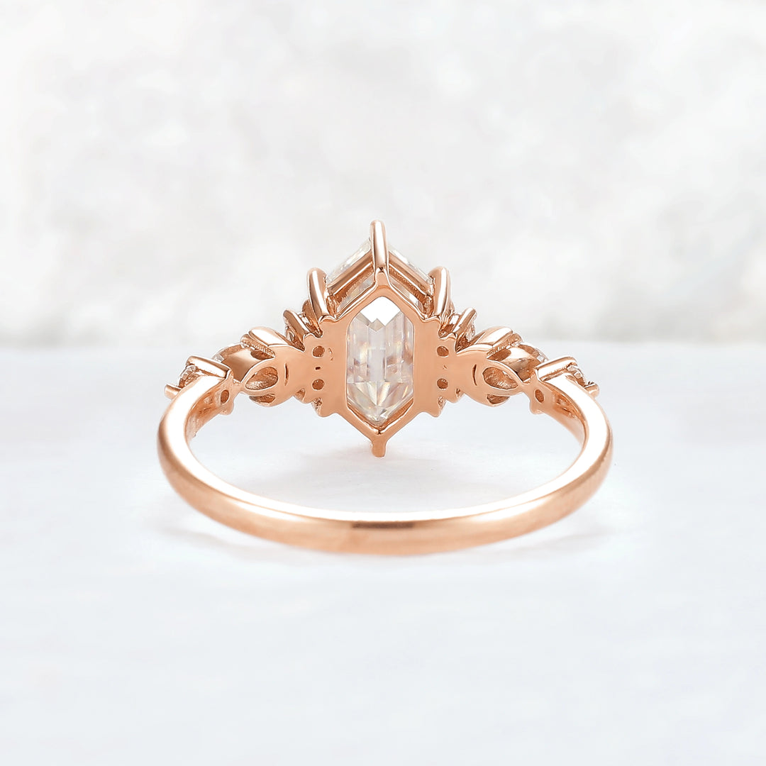 Cluster Hexagon Cut Moissanite Moon Gemstone Ring