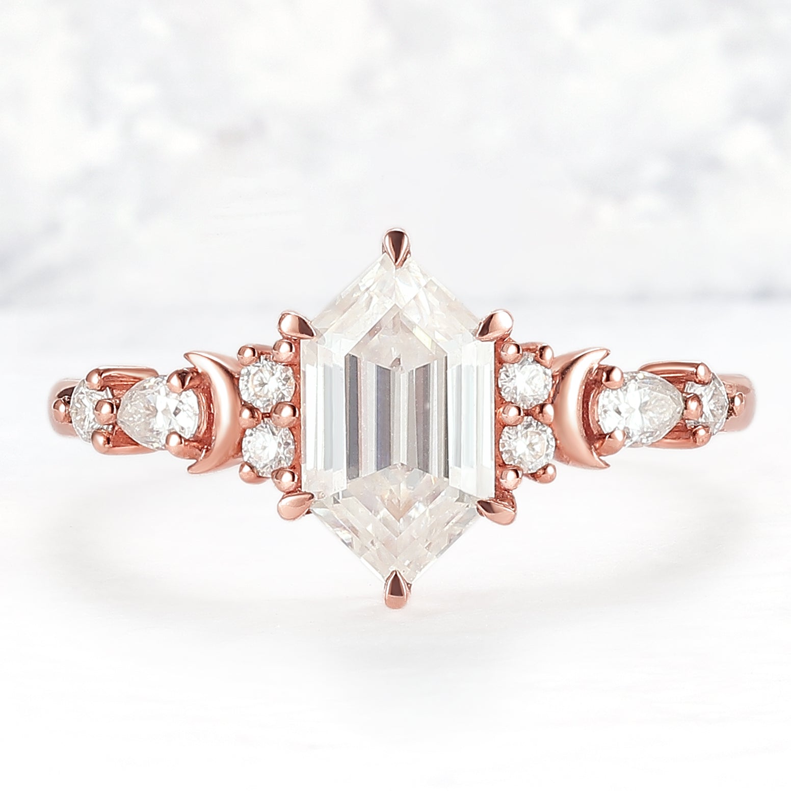 Cluster Hexagon Cut Moissanite Moon Gemstone Ring - Iver Jewelry