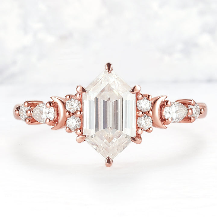 Cluster Hexagon Cut Moissanite Moon Ring