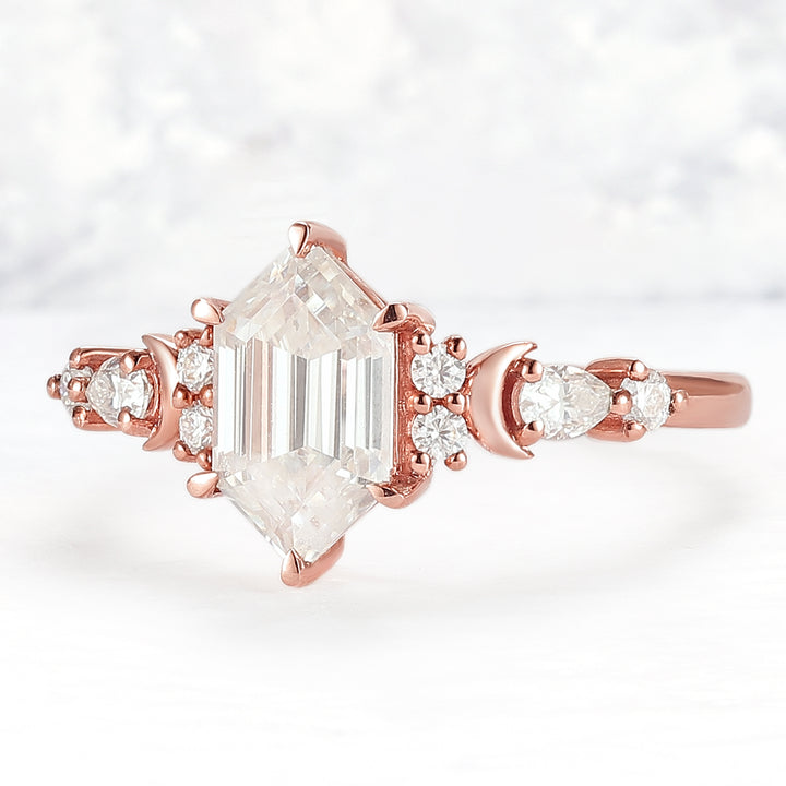 Cluster Hexagon Cut Moissanite Moon Ring