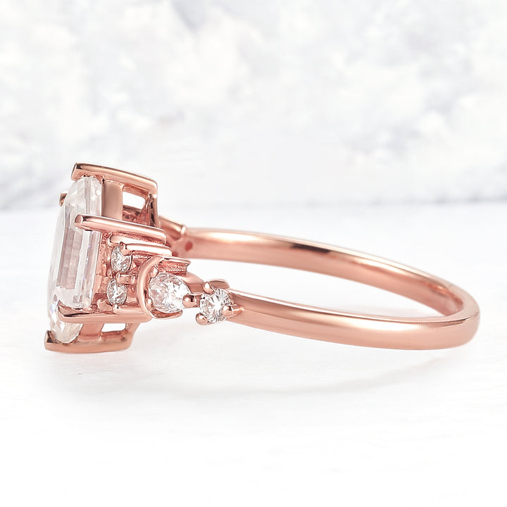Cluster Hexagon Cut Moissanite Moon Ring