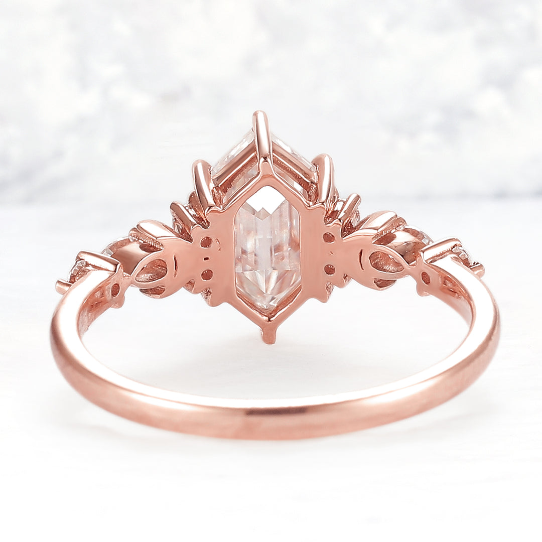Cluster Hexagon Cut Moissanite Moon Ring