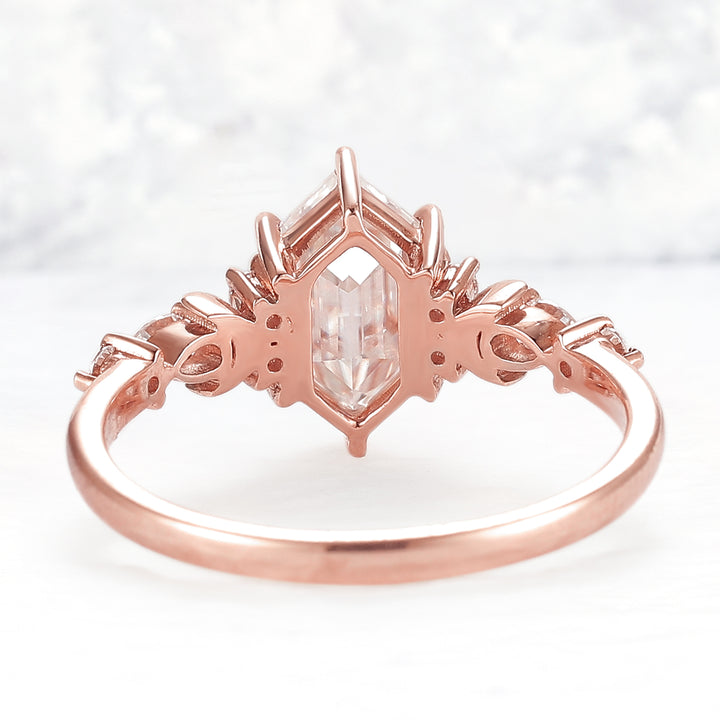 Cluster Hexagon Cut Moissanite Moon Ring