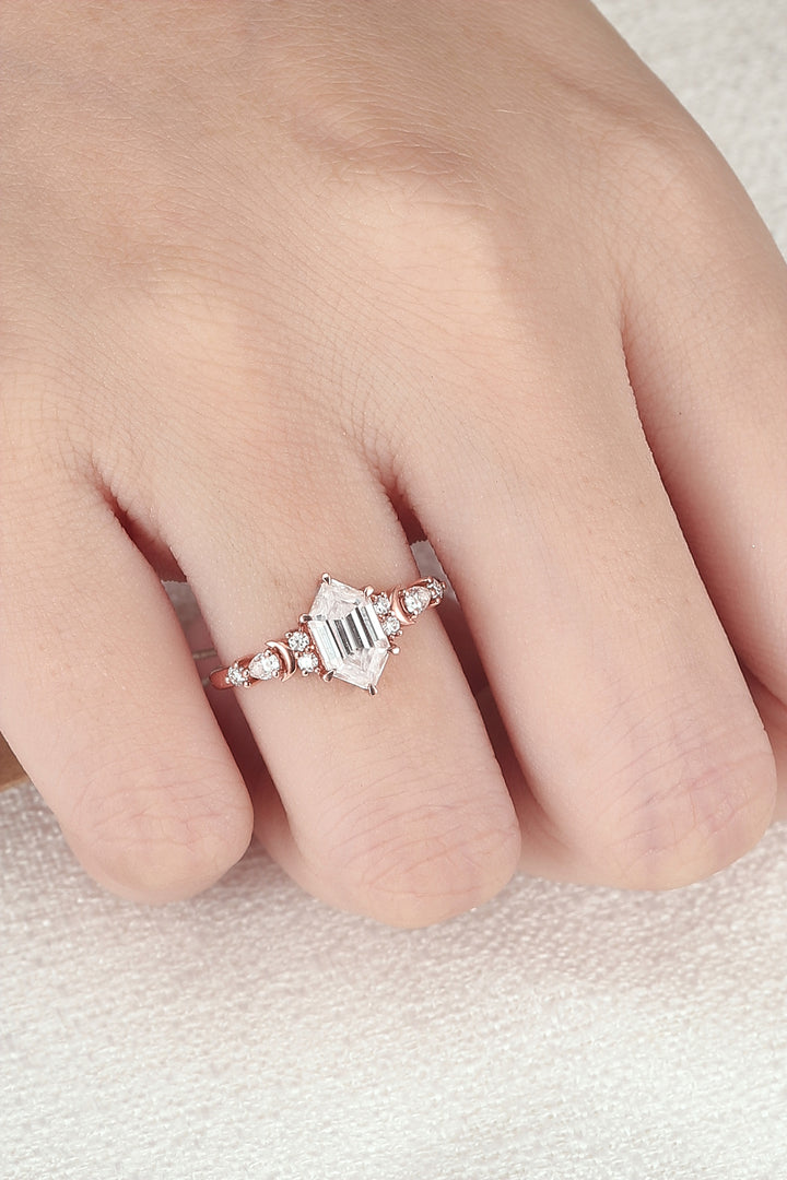 Cluster Hexagon Cut Moissanite Moon Ring
