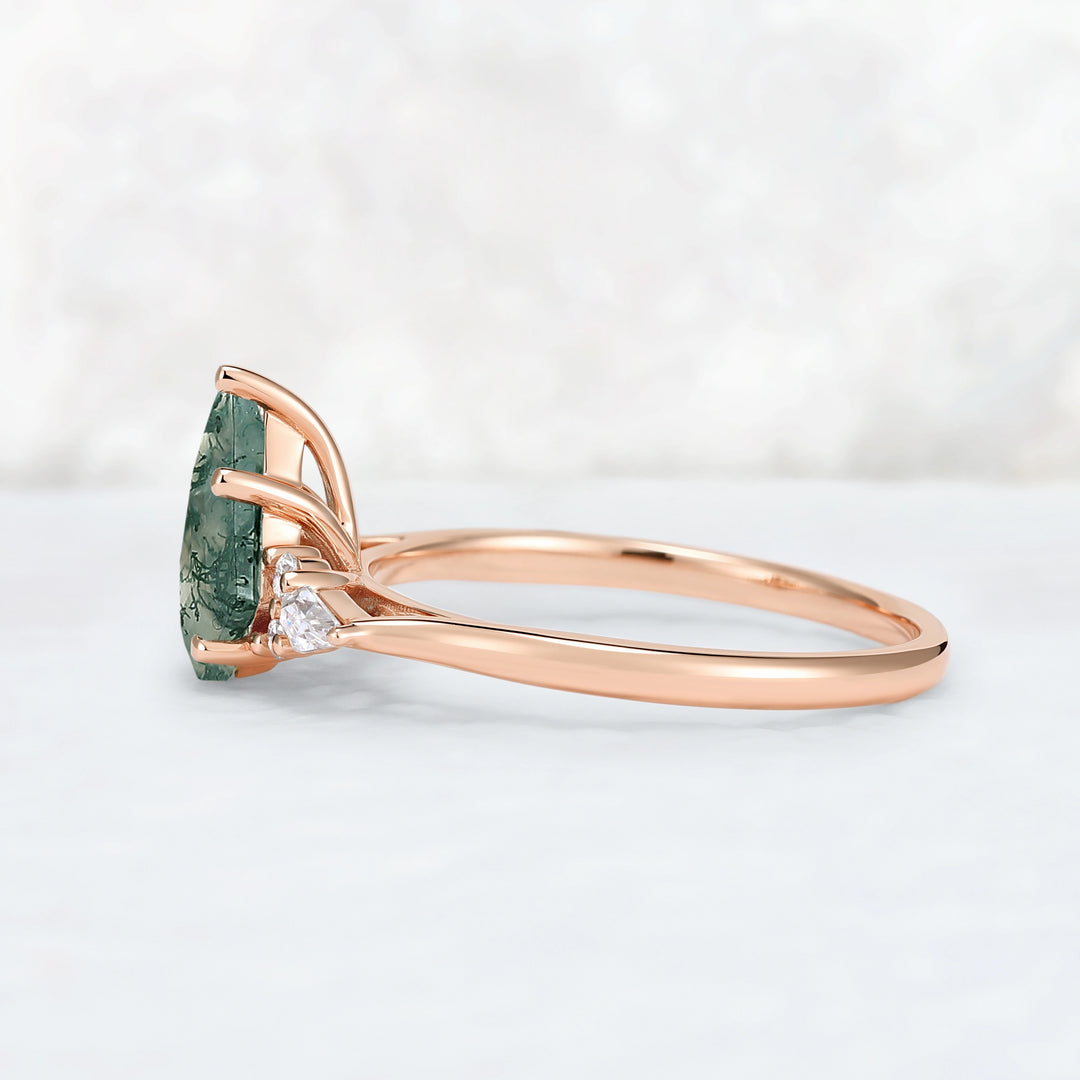 Cluster Kite Cut Moss Agate with Coffin-Shaped Moissanite Gemstone Ring