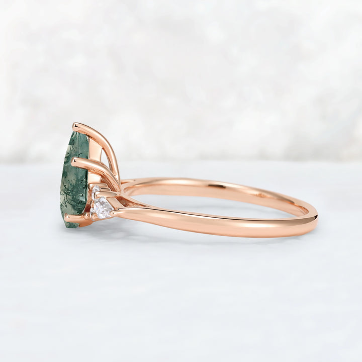 Cluster Kite Cut Moss Agate with Coffin-Shaped Moissanite Gemstone Ring