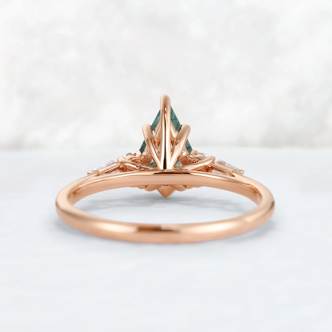 Cluster Kite Cut Moss Agate with Coffin-Shaped Moissanite Gemstone Ring