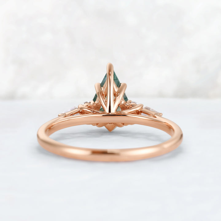 Cluster Kite Cut Moss Agate with Coffin-Shaped Moissanite Gemstone Ring