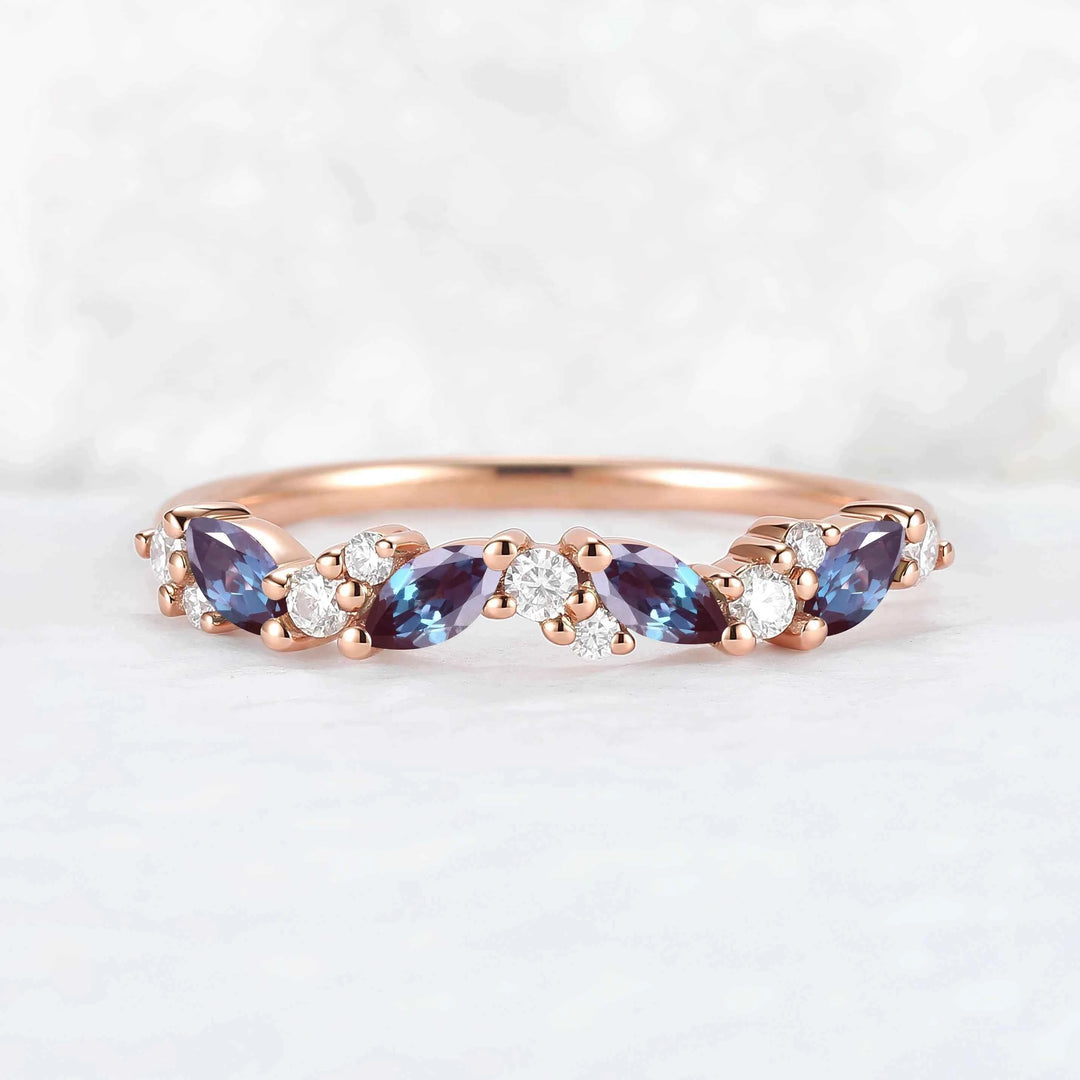 Unique Marquise Cut Alexandrite Twig Ring Arm Stacking Ring