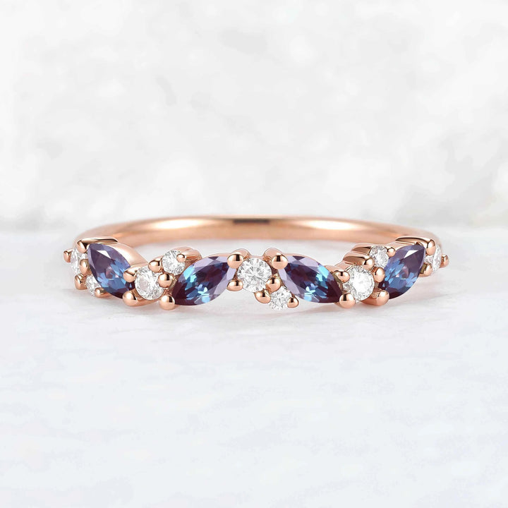 Unique Marquise Cut Alexandrite Twig Ring Arm Stacking Ring