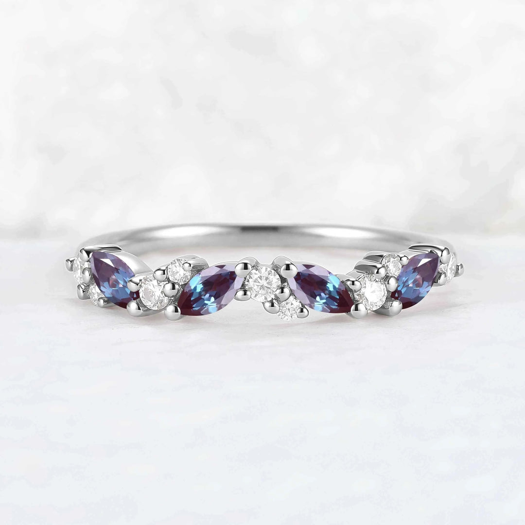 Unique Marquise Cut Alexandrite Twig Ring Arm Stacking Ring