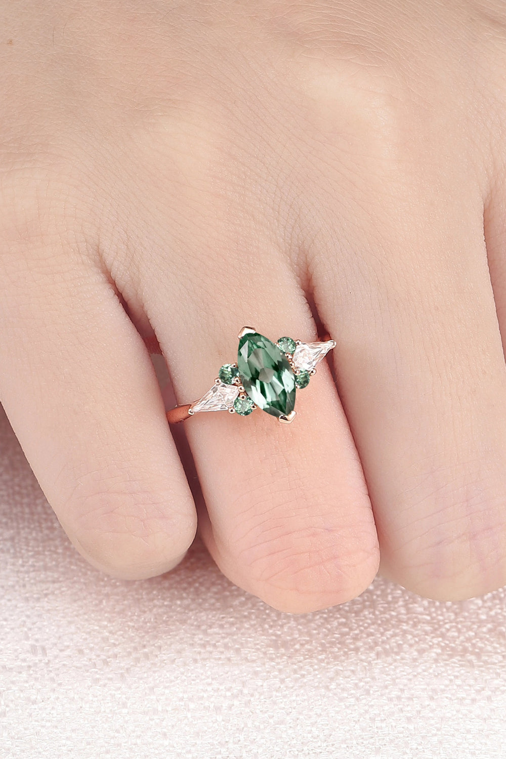 Cluster Marquise Cut Green Sapphire Seven Gemstone Ring