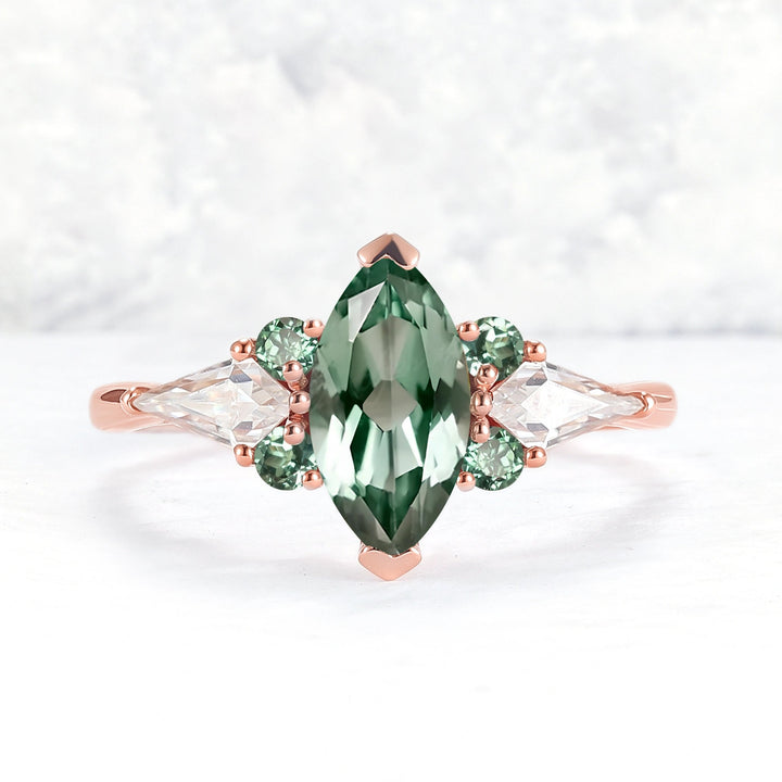 Cluster Marquise Cut Green Sapphire Seven Gemstone Ring