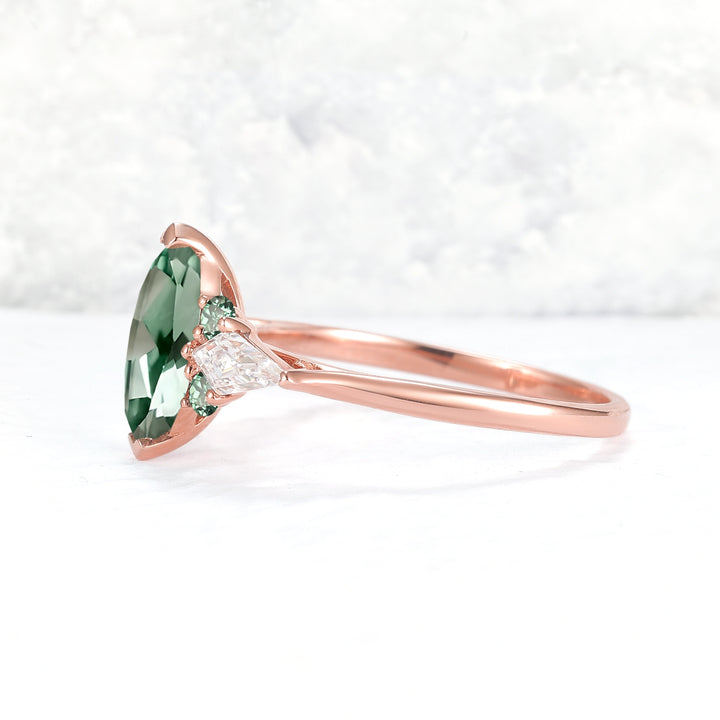 Cluster Marquise Cut Green Sapphire Seven Gemstone Ring