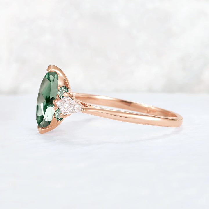 Cluster Marquise Cut Green Sapphire Seven Gemstone Ring