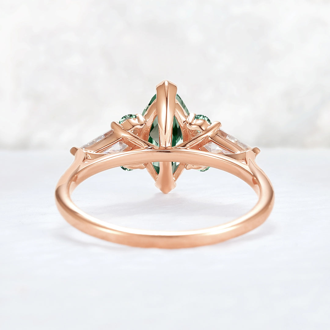 Cluster Marquise Cut Green Sapphire Seven Gemstone Ring