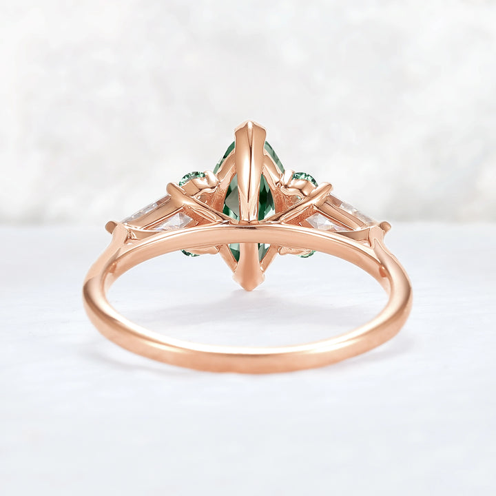 Cluster Marquise Cut Green Sapphire Seven Gemstone Ring