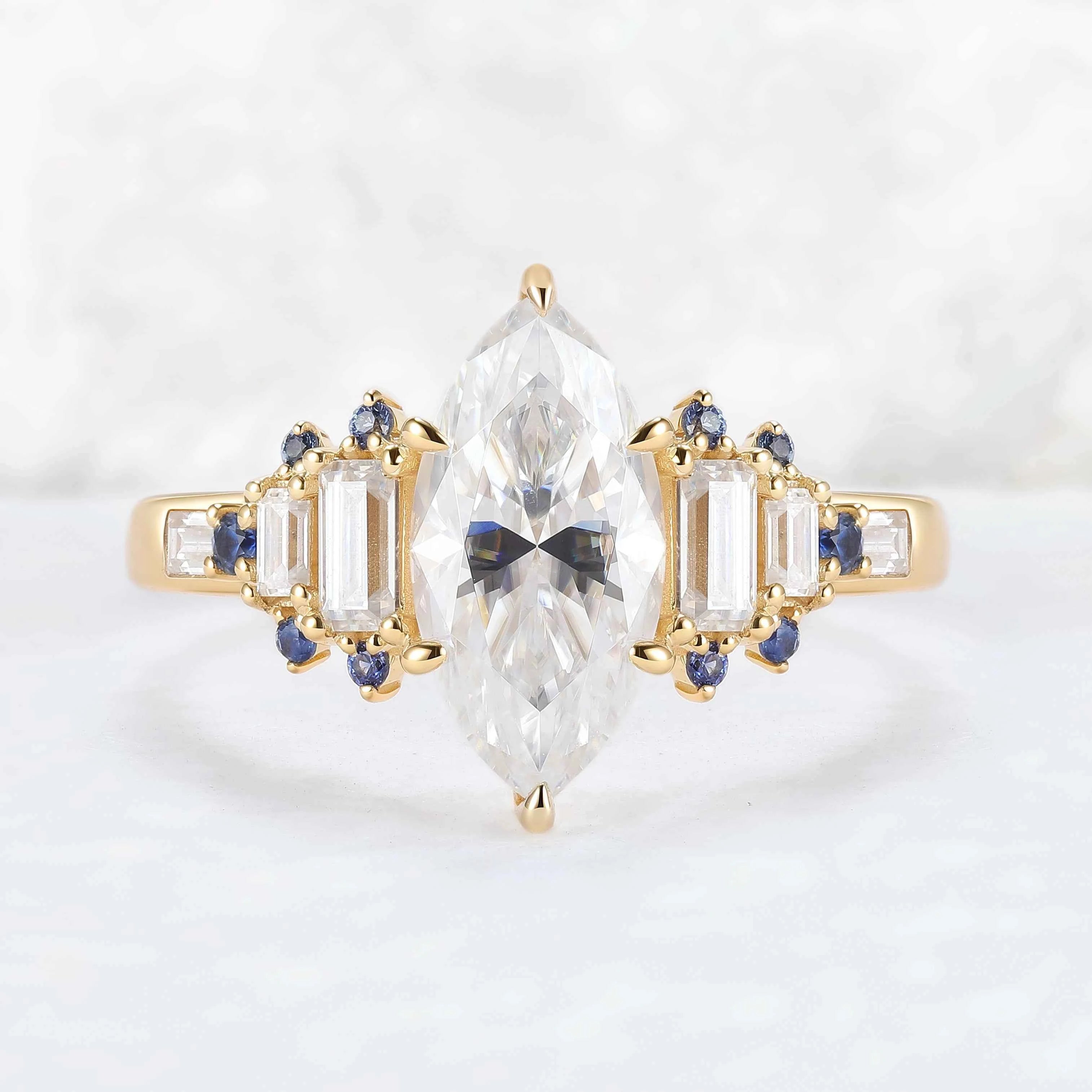 Nature Inspired Marquise Cut Moissanite Gemstone Ring