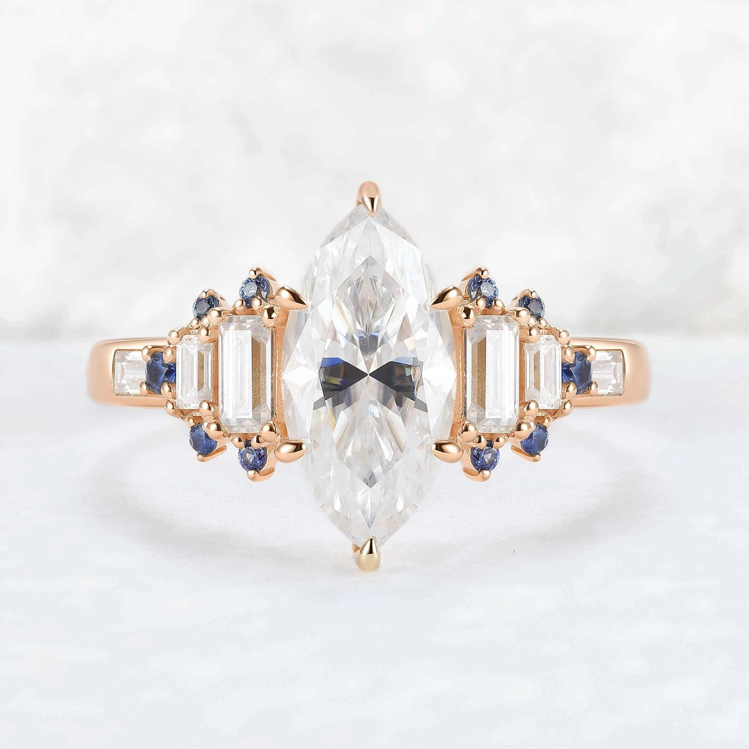 Nature Inspired Marquise Cut Moissanite Gemstone Ring