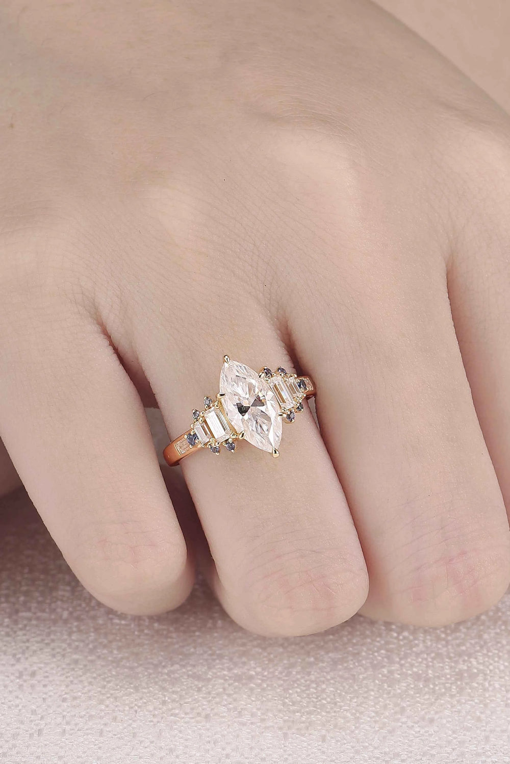 Nature Inspired Marquise Cut Moissanite Gemstone Ring