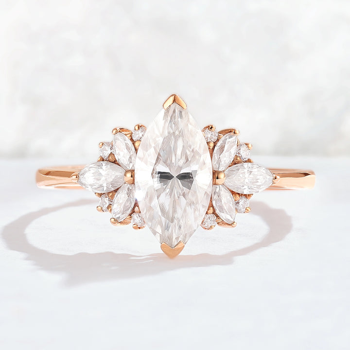 Cluster Marquise Cut Moissanite Petal Side Gemstone Ring
