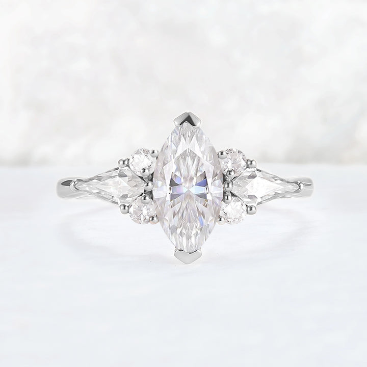 Cluster Marquise Cut Moissanite Seven Gemstone Ring
