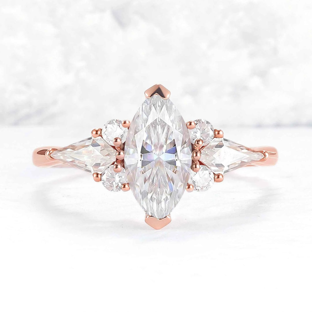 Cluster Marquise Cut Green Sapphire Seven Gemstone Ring