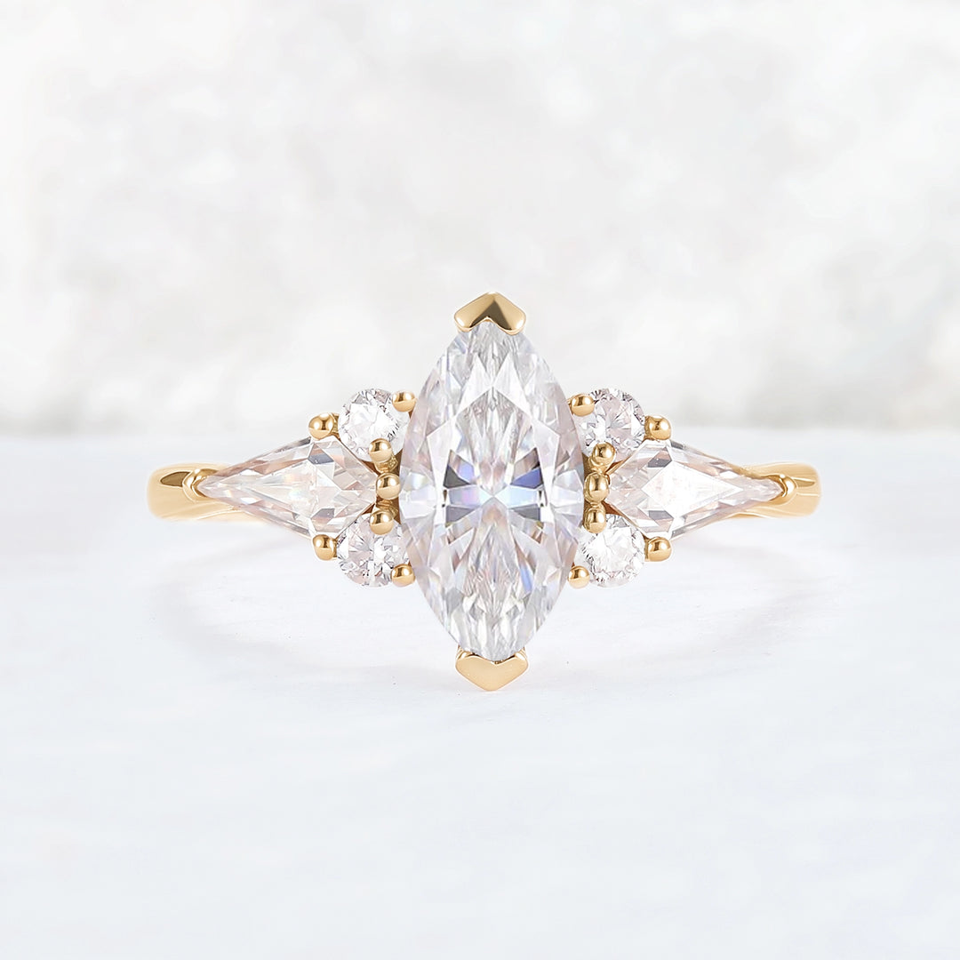 Cluster Marquise Cut Moissanite Seven Gemstone Ring