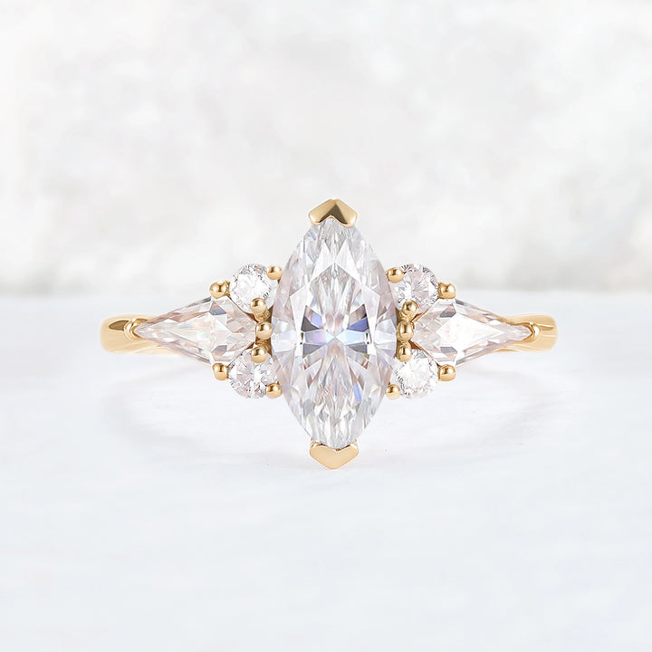 Cluster Marquise Cut Moissanite Seven Gemstone Ring