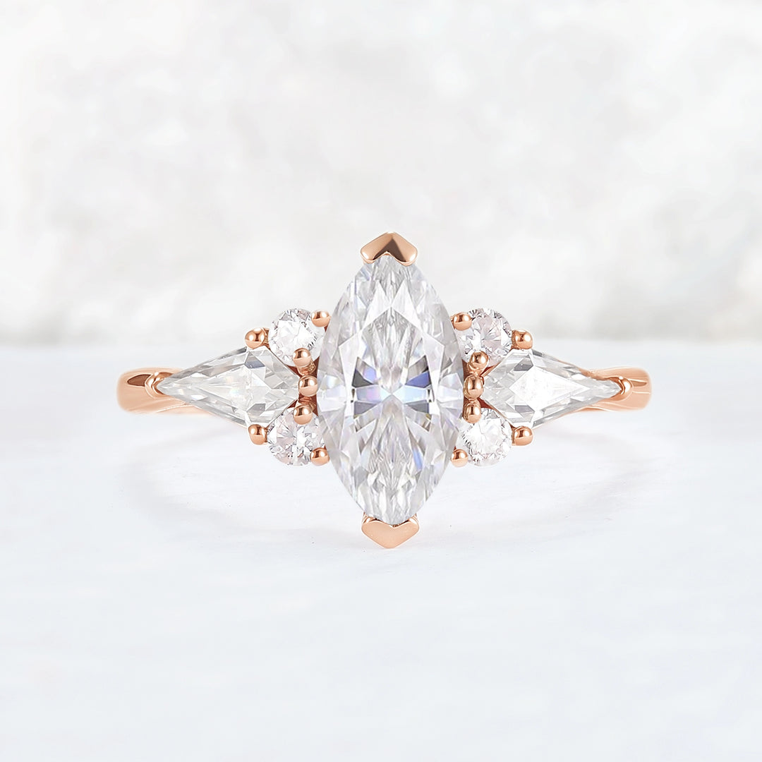 Cluster Marquise Cut Moissanite Seven Gemstone Ring