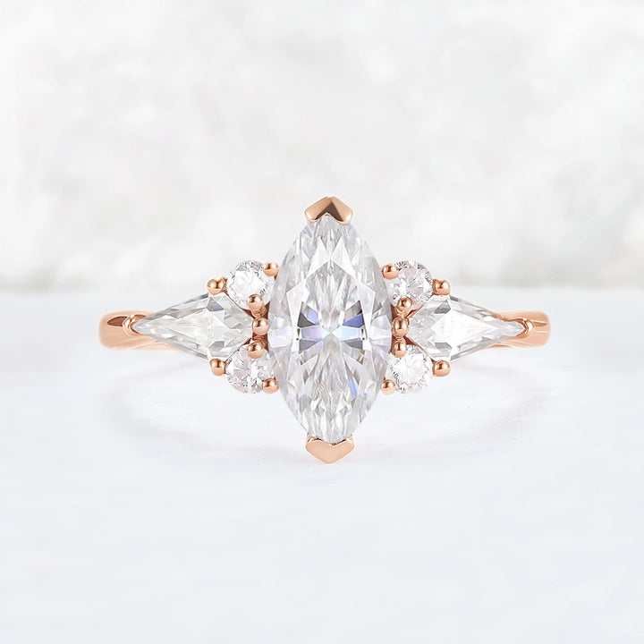 Cluster Marquise Cut Moissanite Seven Gemstone Ring