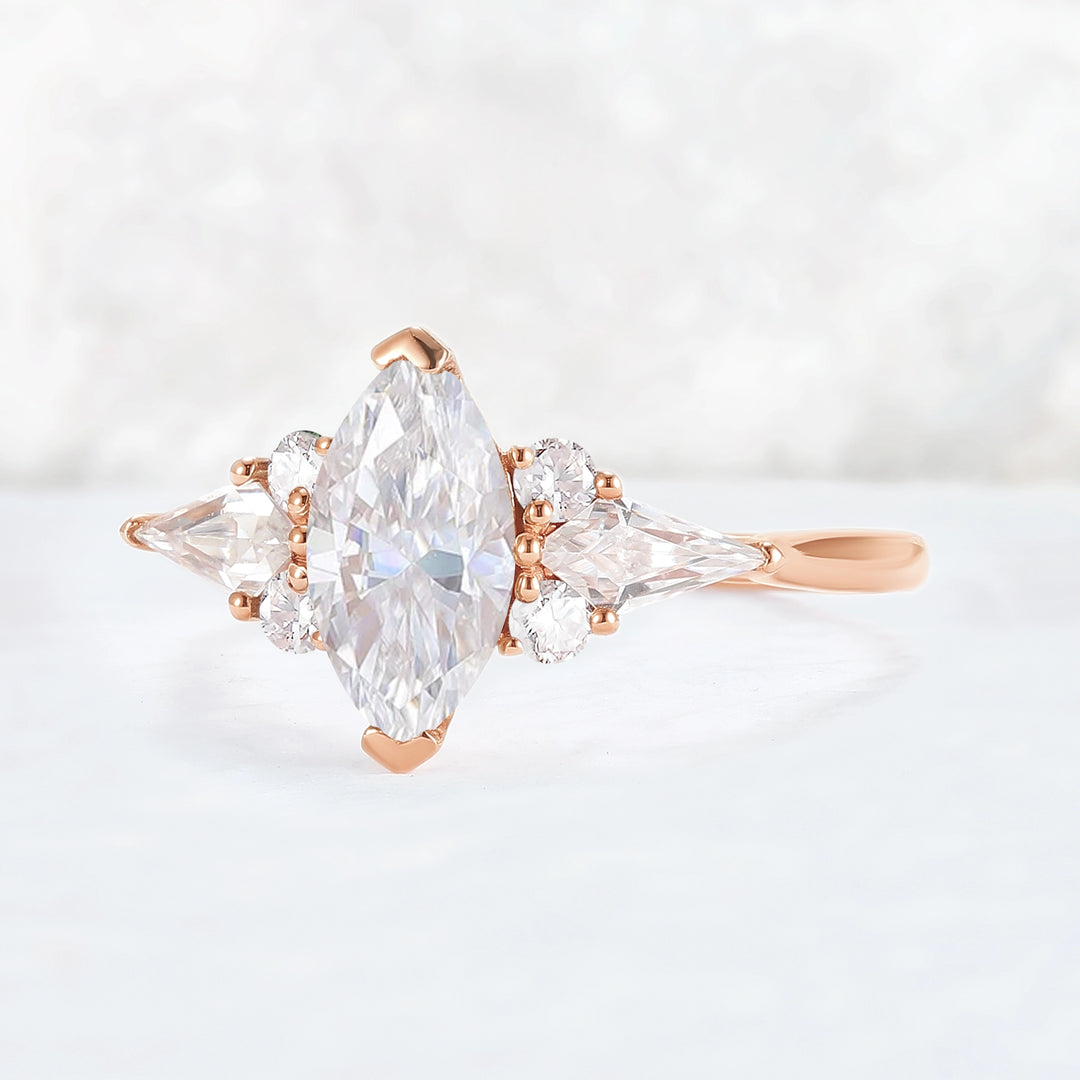 Cluster Marquise Cut Moissanite Seven Gemstone Ring