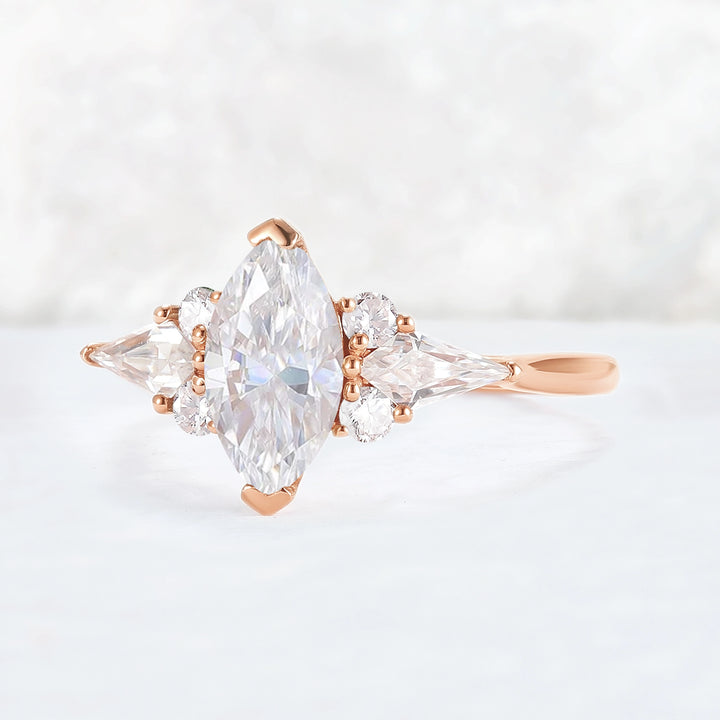 Cluster Marquise Cut Moissanite Seven Gemstone Ring
