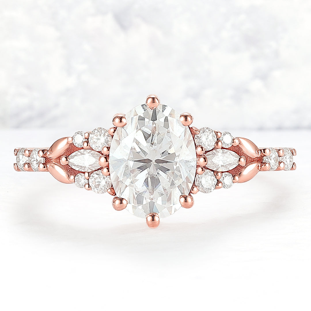 Cluster Oval Cut Moissanite Gemstone Ring