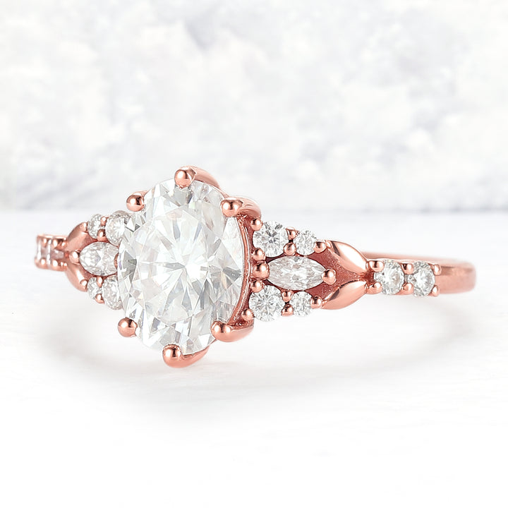 Cluster Oval Cut Moissanite Gemstone Ring