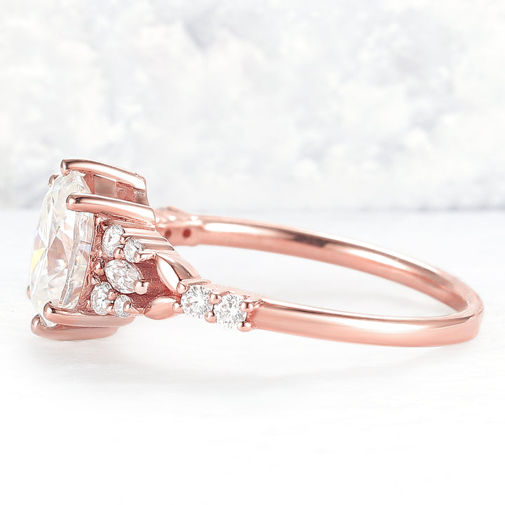 Cluster Oval Cut Moissanite Gemstone Ring
