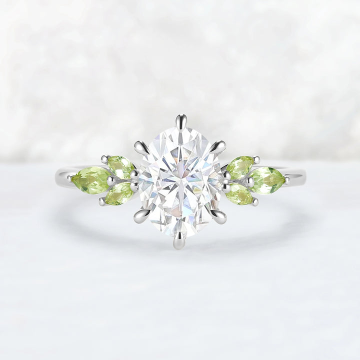 Cluster Oval Cut Moissanite Simple and Timeless Engagement Ring Set 2pcs