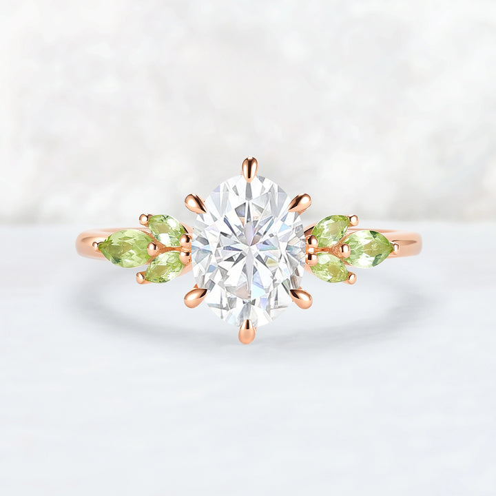 Cluster Oval Cut Moissanite Simple and Timeless Engagement Ring Set 2pcs